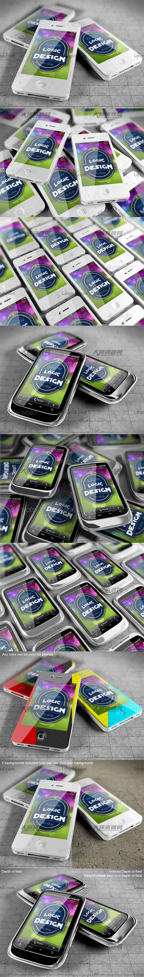 Smart Phones Mock Up,智能手机程序界面特写展示模型